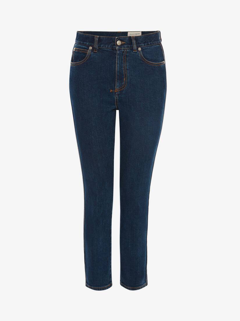 Pantalones Alexander McQueen Fitted Denim Mujer - Azules Azules - Mexico 124-IWBMOA